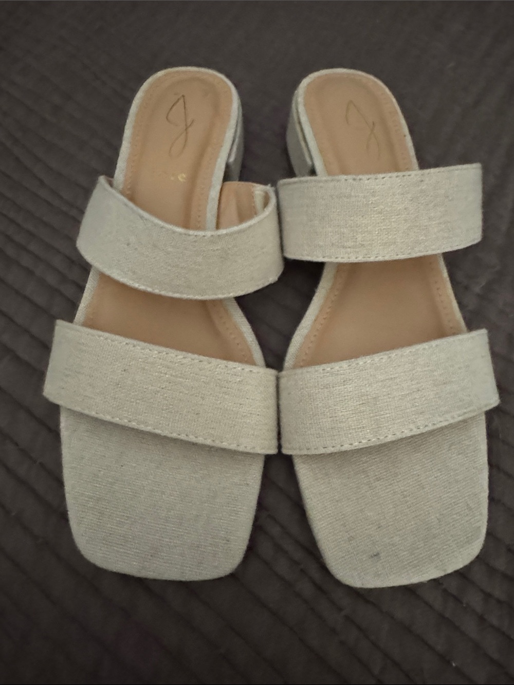 Joie Neutral Linen Double-Strap Slide Mules - Beige